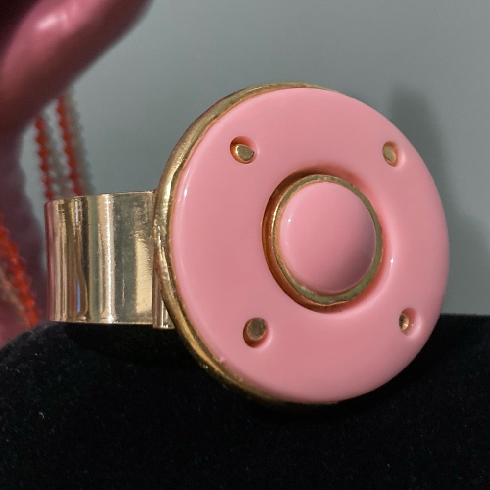 Pink Large Disk Atop 1" wide gold-tone bangle bracelet